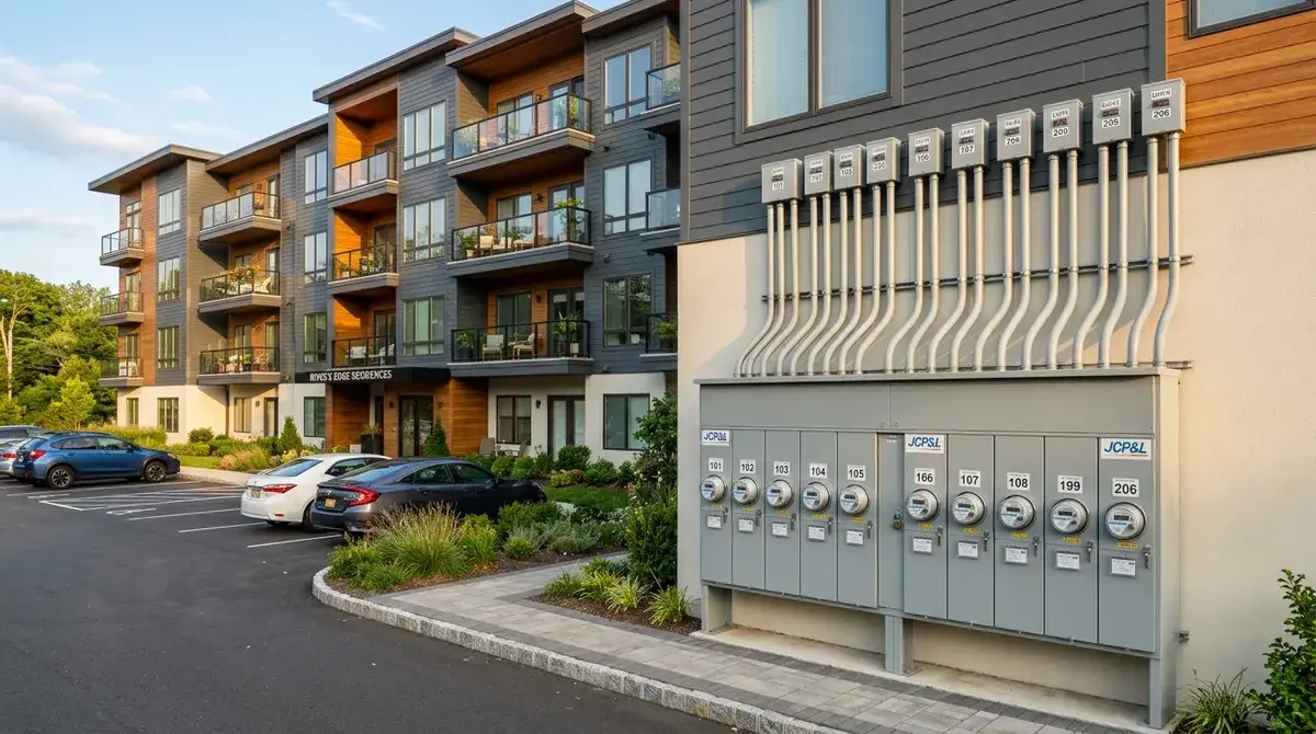 Multi-family building meter bank and electrical distribution installation in New Jersey Multi-family building meter bank and electrical distribution installation in New Jersey