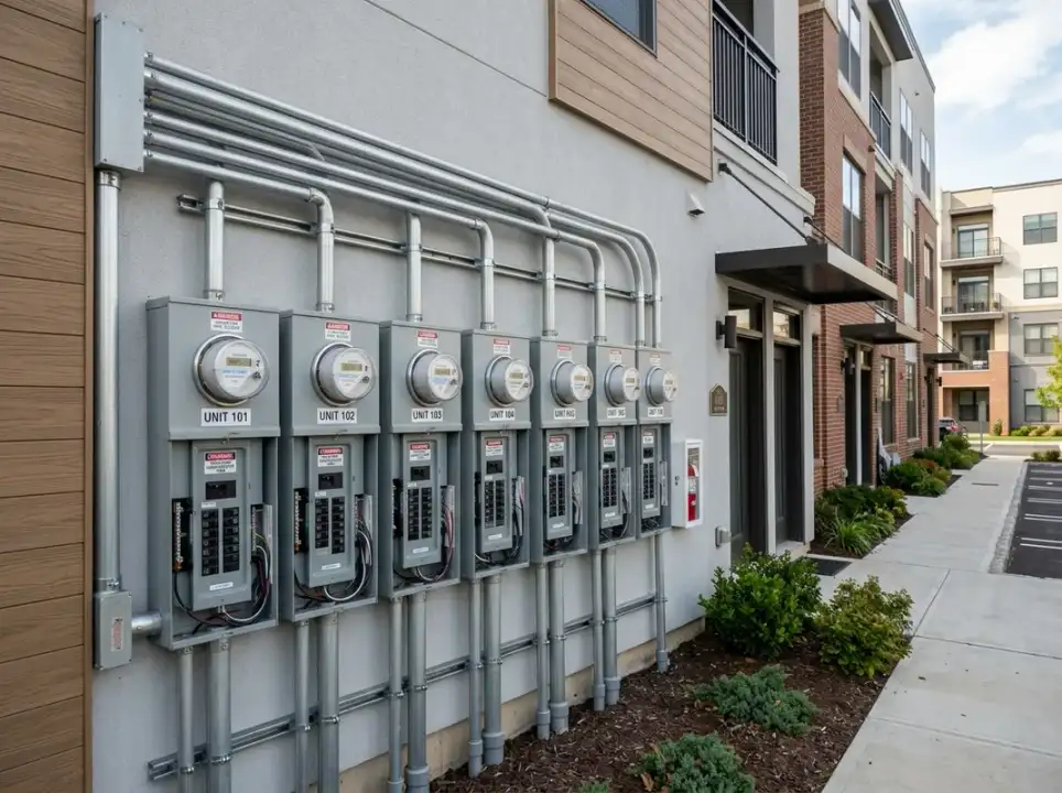 Multi-family housing electrical meter bank and panel installation in New Jersey Multi-family housing electrical meter bank and panel installation in New Jersey