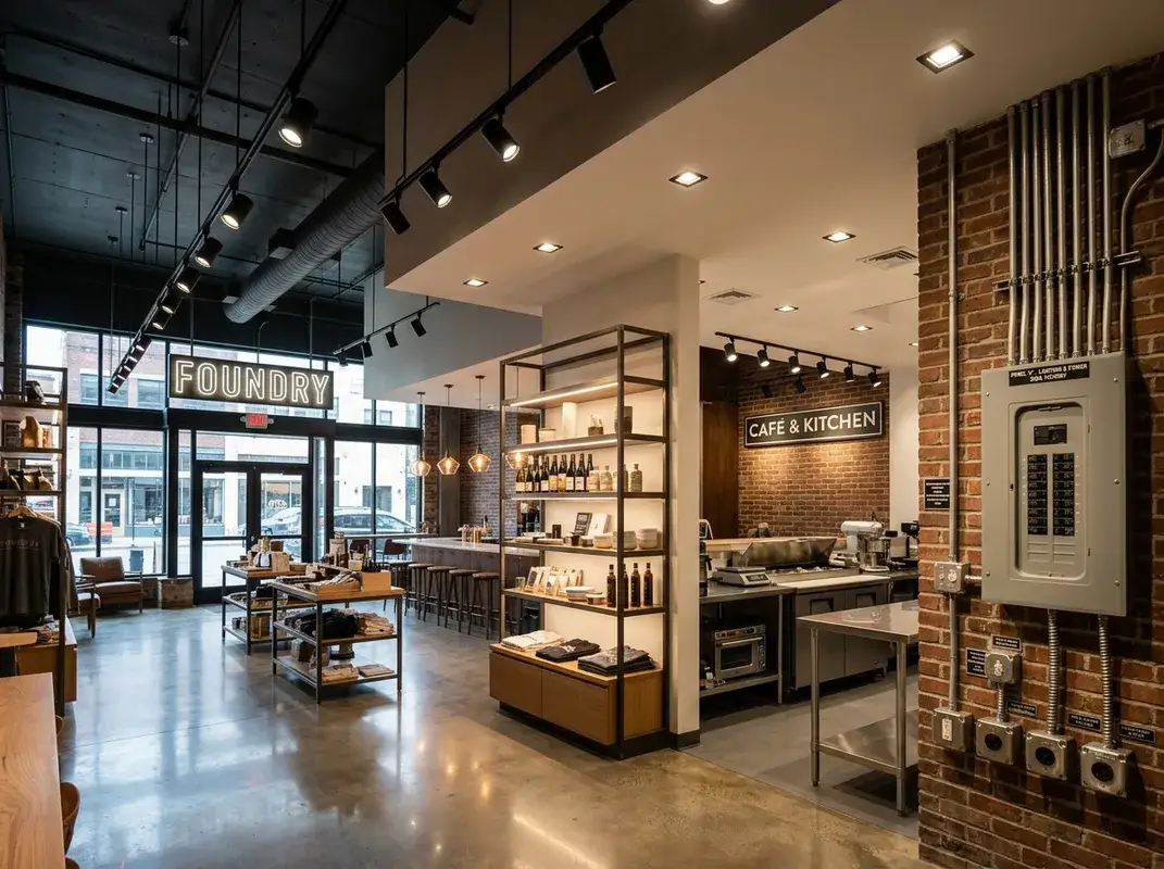 Professional commercial lighting and electrical installation in a New Jersey storefront Professional commercial lighting and electrical installation in a New Jersey storefront