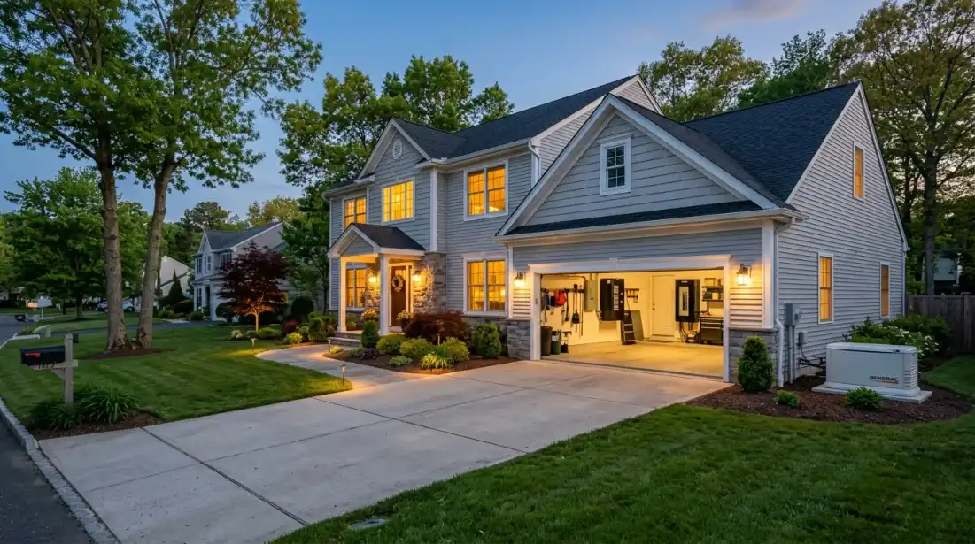 Residential home with professional electrical work and whole-house generator installation in Monmouth County NJ Residential home with professional electrical work and whole-house generator installation in Monmouth County NJ