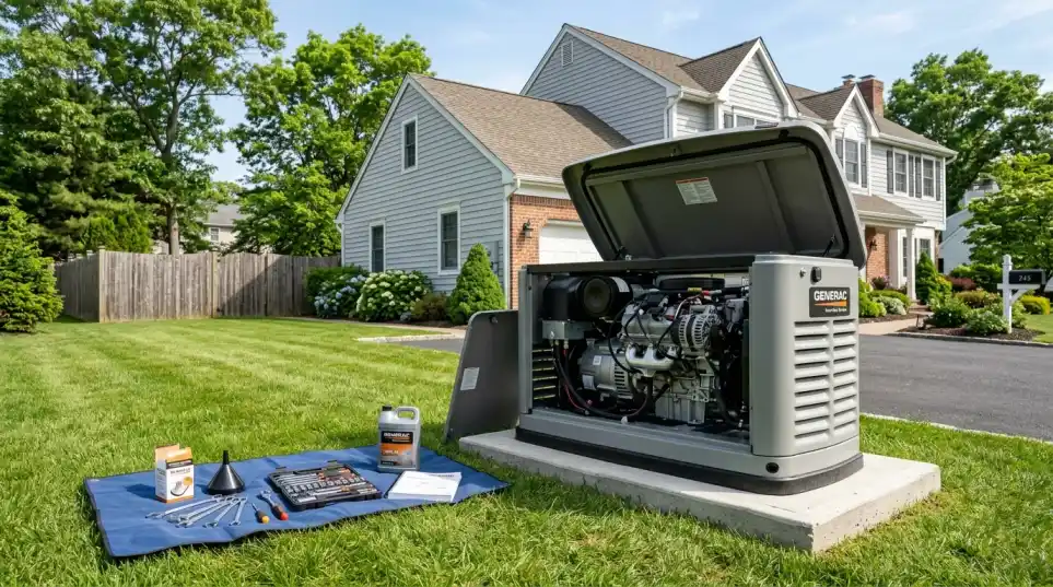 Generac whole house standby generator during professional maintenance service in Monmouth County NJ Generac whole house standby generator during professional maintenance service in Monmouth County NJ